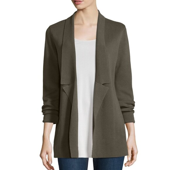 New w/Tags - Eileen Fisher Silk Cotton Interlock Notch Collar Jacket, Oregano, M - Picture 2 of 12